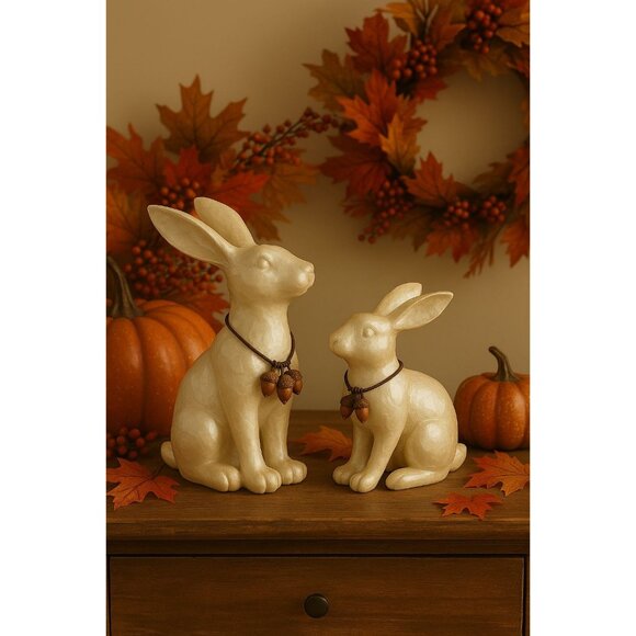 Faux Capiz Bunny Pair French Country Coastal Shabby Chic Farmhouse Decor - Picture 11 of 12